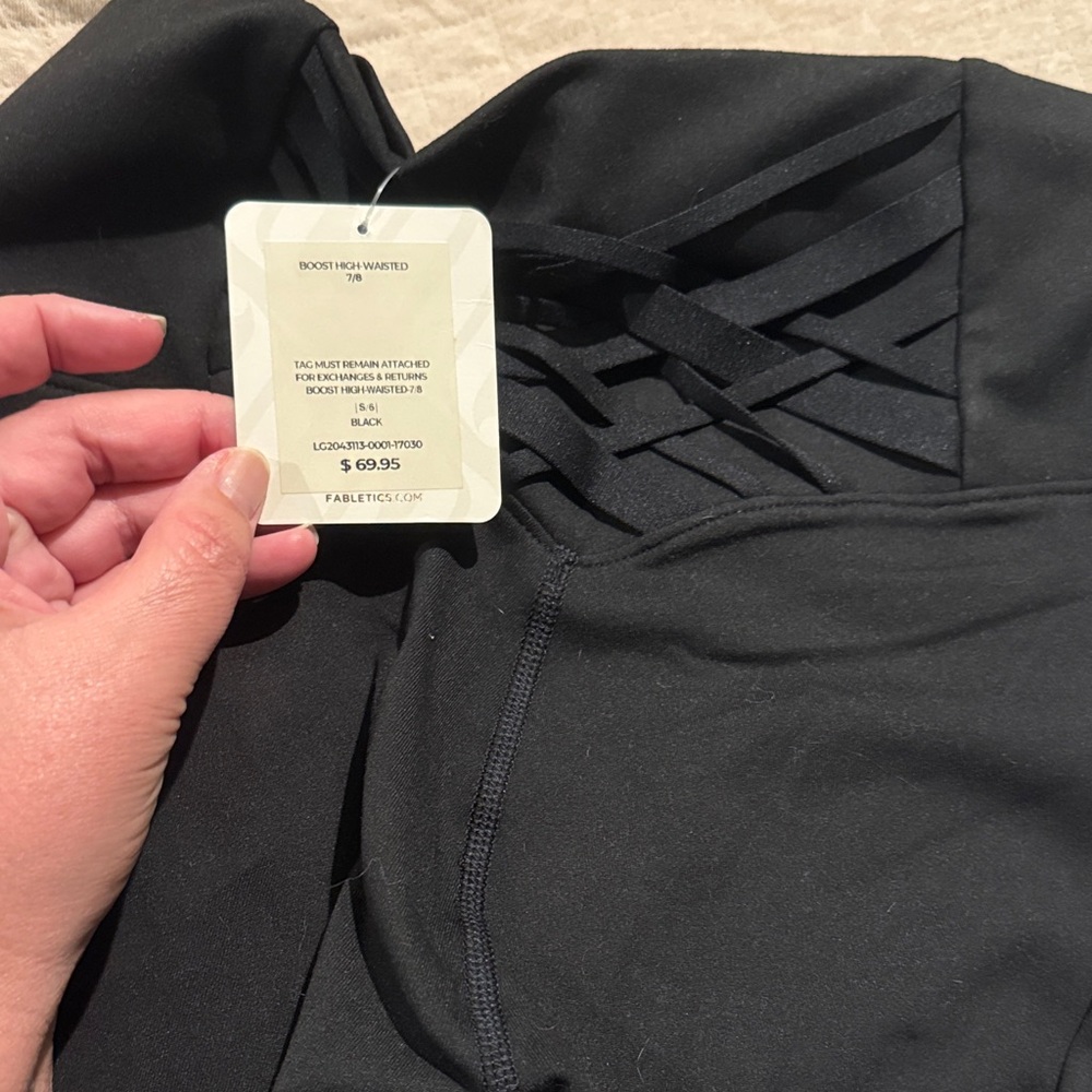 Fabletics Black High-Waist Leggings with Strappy Lattice Waist